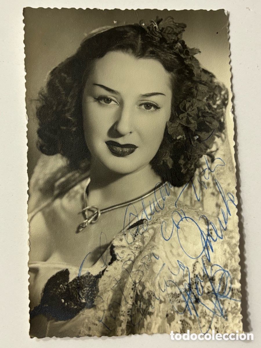 Aut&oacute;grafos antiguos de cantantes y m&uacute;sicos: Foto original con aut&oacute;grafo de la vedette Mary Merche Foto Rom&aacute;n Barcelona
