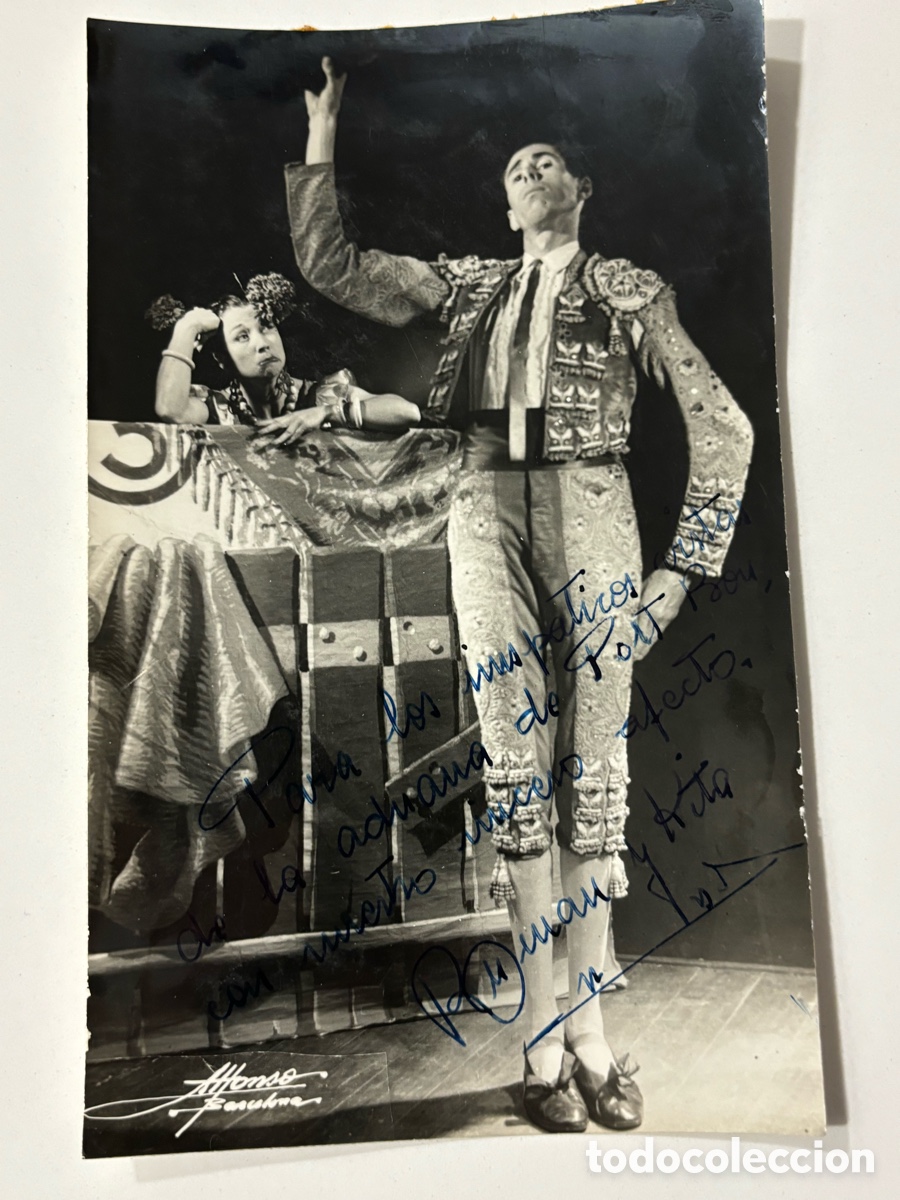 Aut&oacute;grafos antiguos de cantantes y m&uacute;sicos: Foto original con aut&oacute;grafo de la vedette kita y Ruman pareja c&oacute;mica de baile foto Alfonso Barcelona