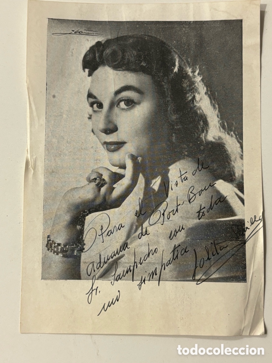 Autogramme von Musikern: L&aacute;mina con dedicatoria y aut&oacute;grafo de Lolita Sevilla