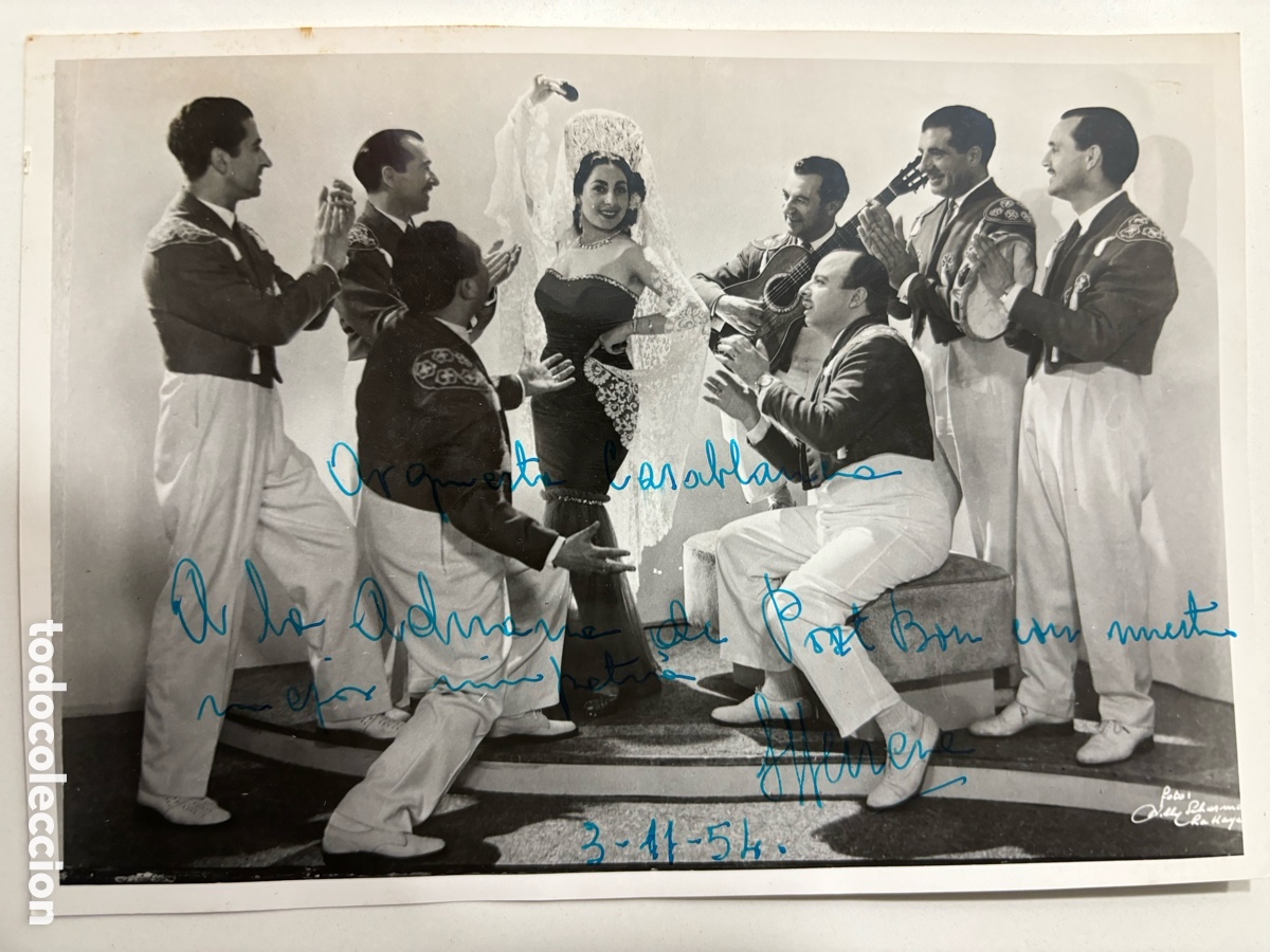 Aut&oacute;grafos antiguos de cantantes y m&uacute;sicos: Foto original con aut&oacute;grafo de orquesta Casablanca 1954