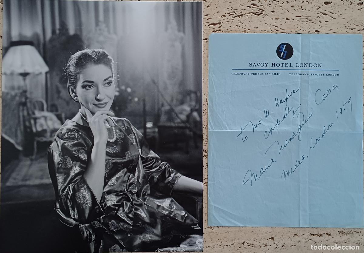Music Autographs: FOTOGRAFIA Y MEMBRETE DEL HOTEL SAVOY DE LONDRES DEDICADO Y FIRMADO POR MARIA CALLAS ( A&Ntilde;O 1959 )