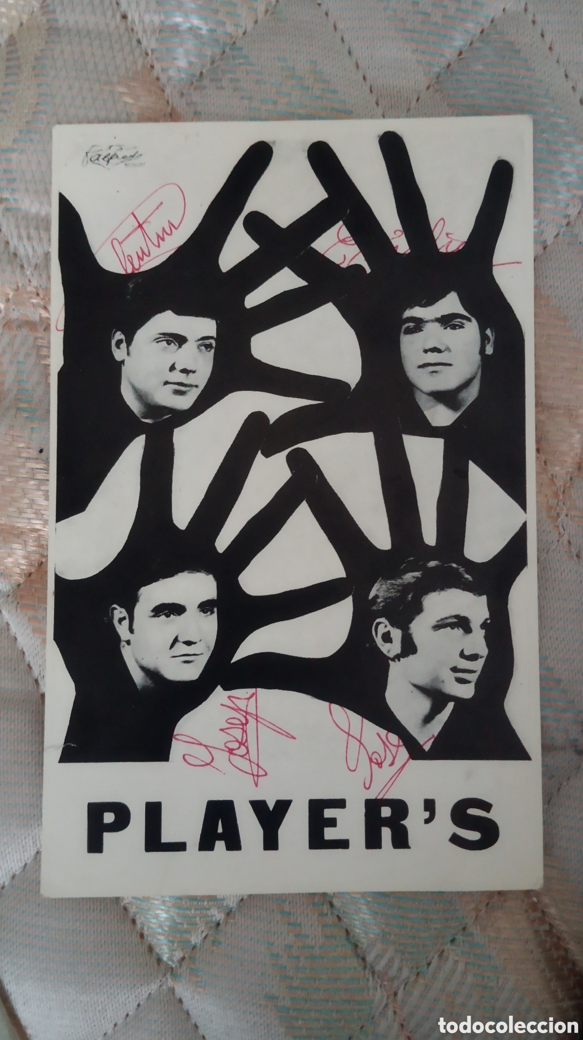Aut&oacute;grafos antiguos de cantantes y m&uacute;sicos: Postal Promocional A&ntilde;os 60 Conjunto &rdquo;Los Player's Boys&rdquo; (Matar&oacute;, Barcelona) - Con Aut&oacute;grafos Y Cu&ntilde;o