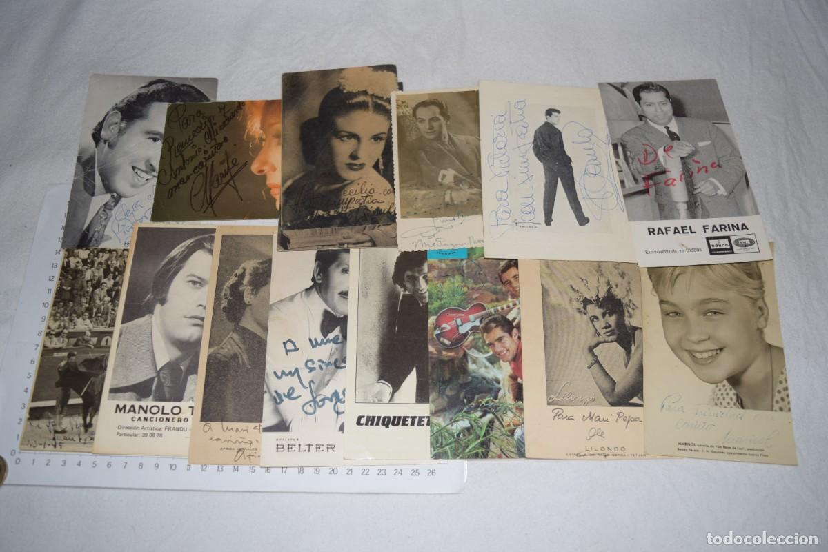 Aut&oacute;grafos antiguos de cantantes y m&uacute;sicos: MARISOL, R. FARINA, MARIF&Eacute; ..., Lote variado, 15 autografos/dedicatorias variados, desde a&ntilde;os 40