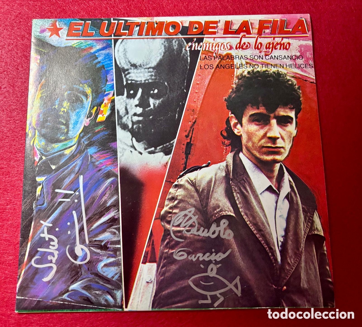 Aut&oacute;grafos antiguos de cantantes y m&uacute;sicos: El Ultimo de la Fila - Firmado Single &ldquo;Enemigos de lo Ajeno&rdquo; en 1993