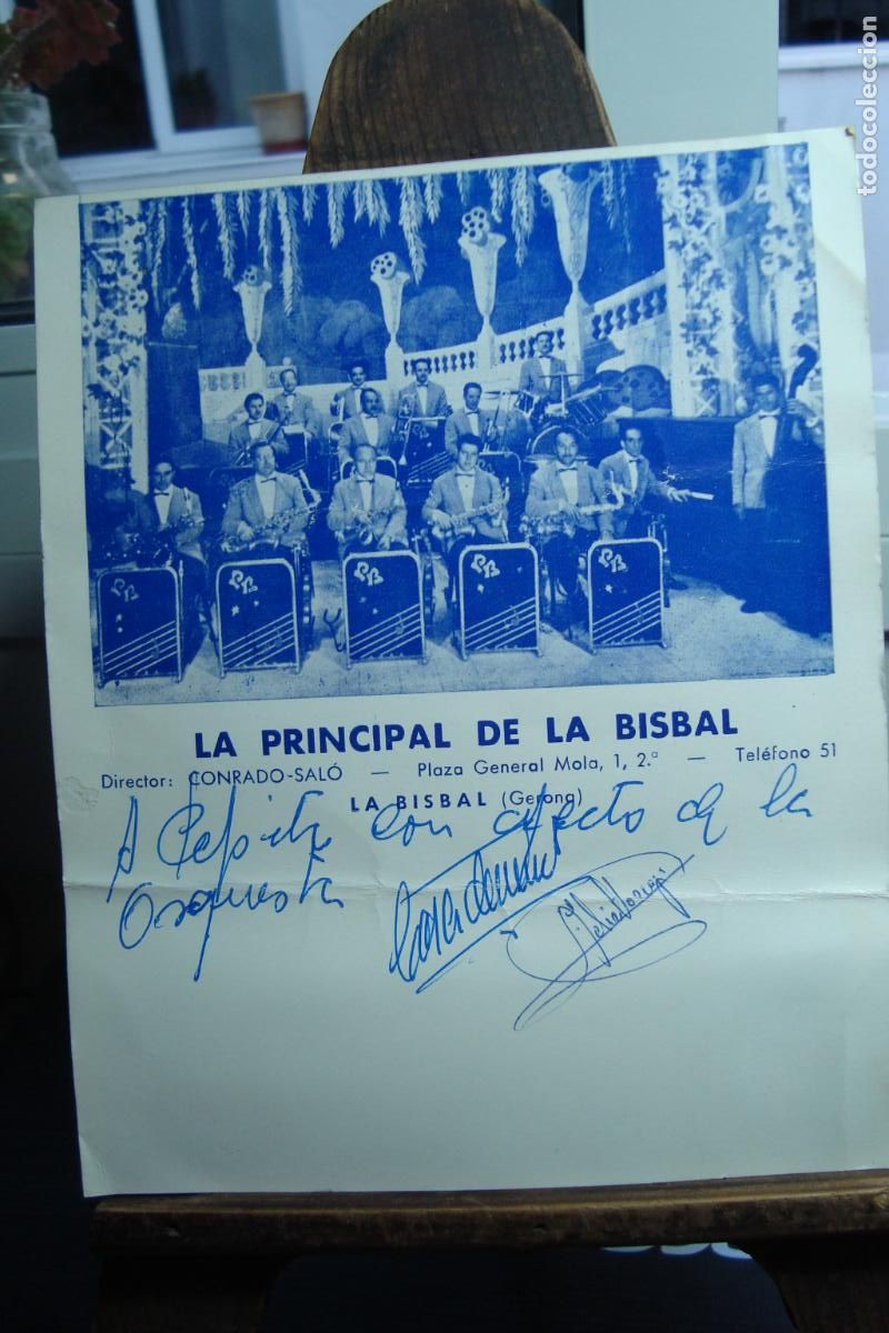 Aut&oacute;grafos antiguos de cantantes y m&uacute;sicos: ANTIGUA POSTAL O TARJETA ORQUESTA LA PRINCIPAL DE LA BISBAL GERONA. CONRADO-SALO. FIRMADA