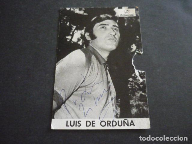 Aut&oacute;grafos antiguos de cantantes y m&uacute;sicos: LUIS DE ORDU&Ntilde;A CANTANTE ANTIGUA TARJETA DISCOGRAFIA CON FIRMA AUTOGRAFA