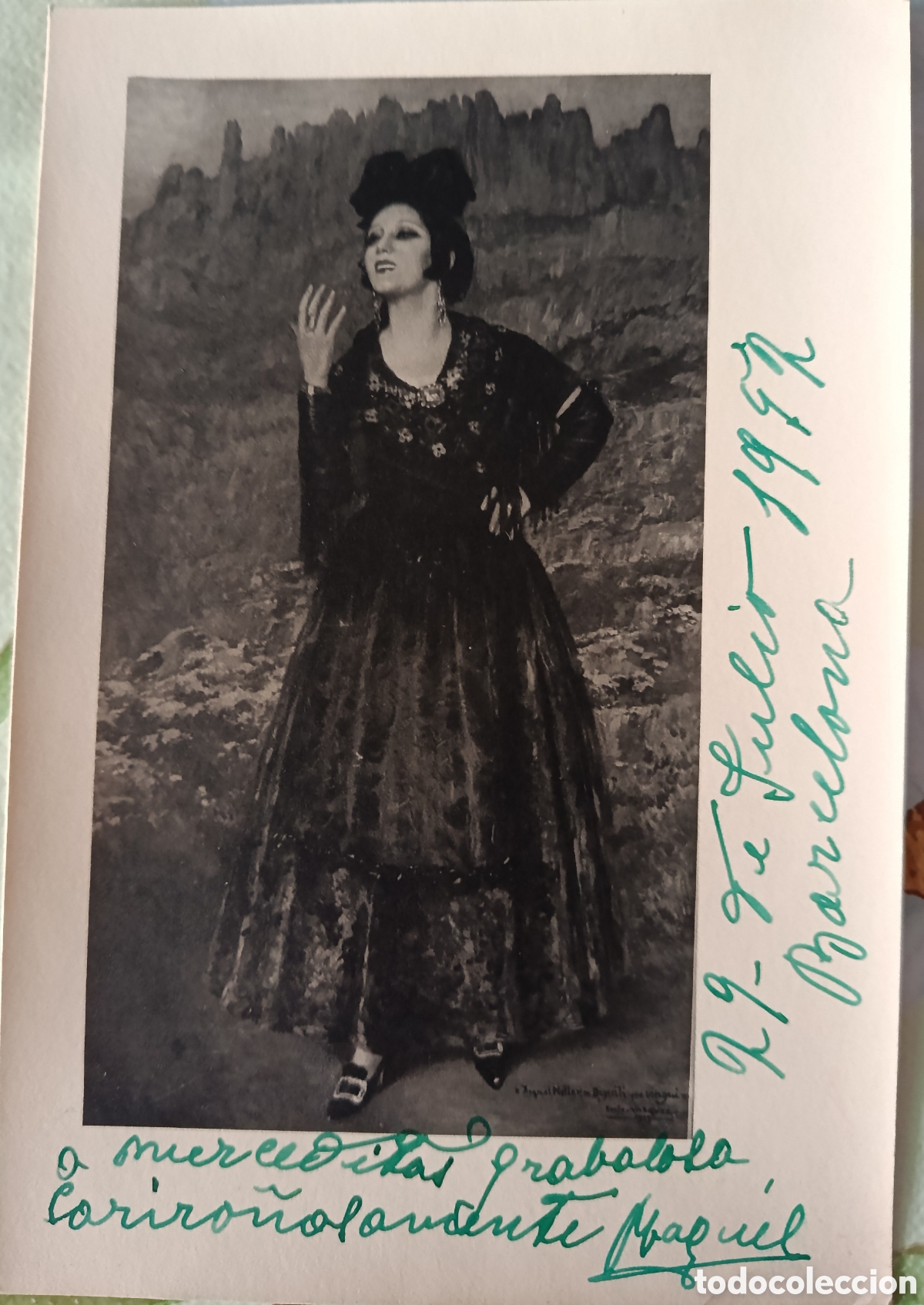 Autogramme von Musikern: Raquel Meller fotograf&iacute;a autografiada en Barcelona 29 Julio 1952.