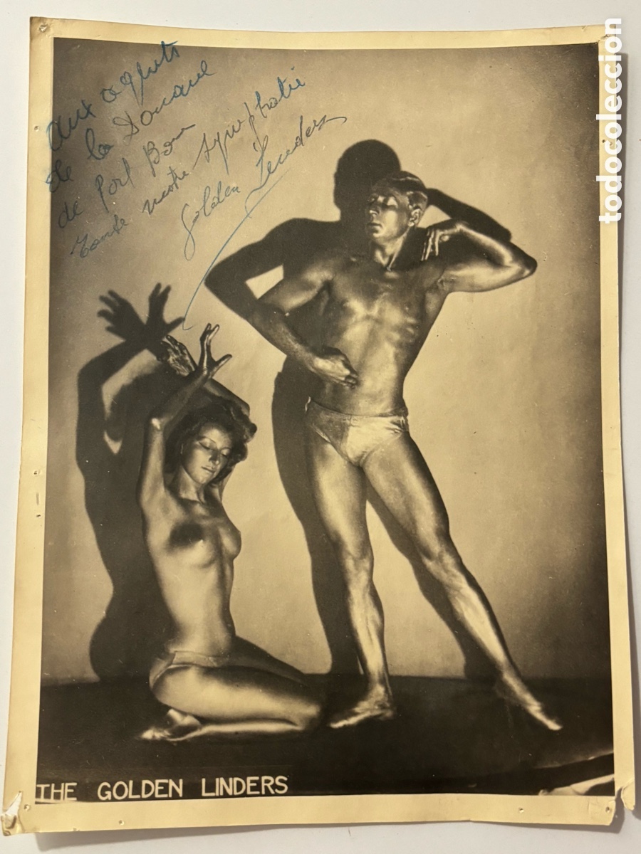 Autographes de Musique : Foto original con aut&oacute;grafo de los bailarines The golden linders poses pl&aacute;sticas