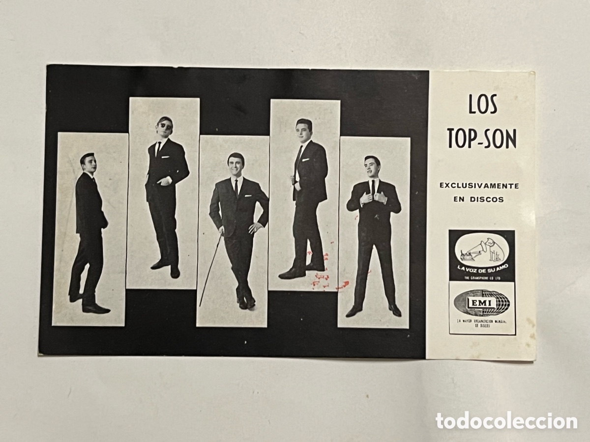 Aut&oacute;grafos de M&uacute;sica: LOS TOP SON POSTAL DISCOGRAFICA PROMOCIONAL SELLO LA VOZ DE SU AMO EMI. Sello reverso Hogar Complet
