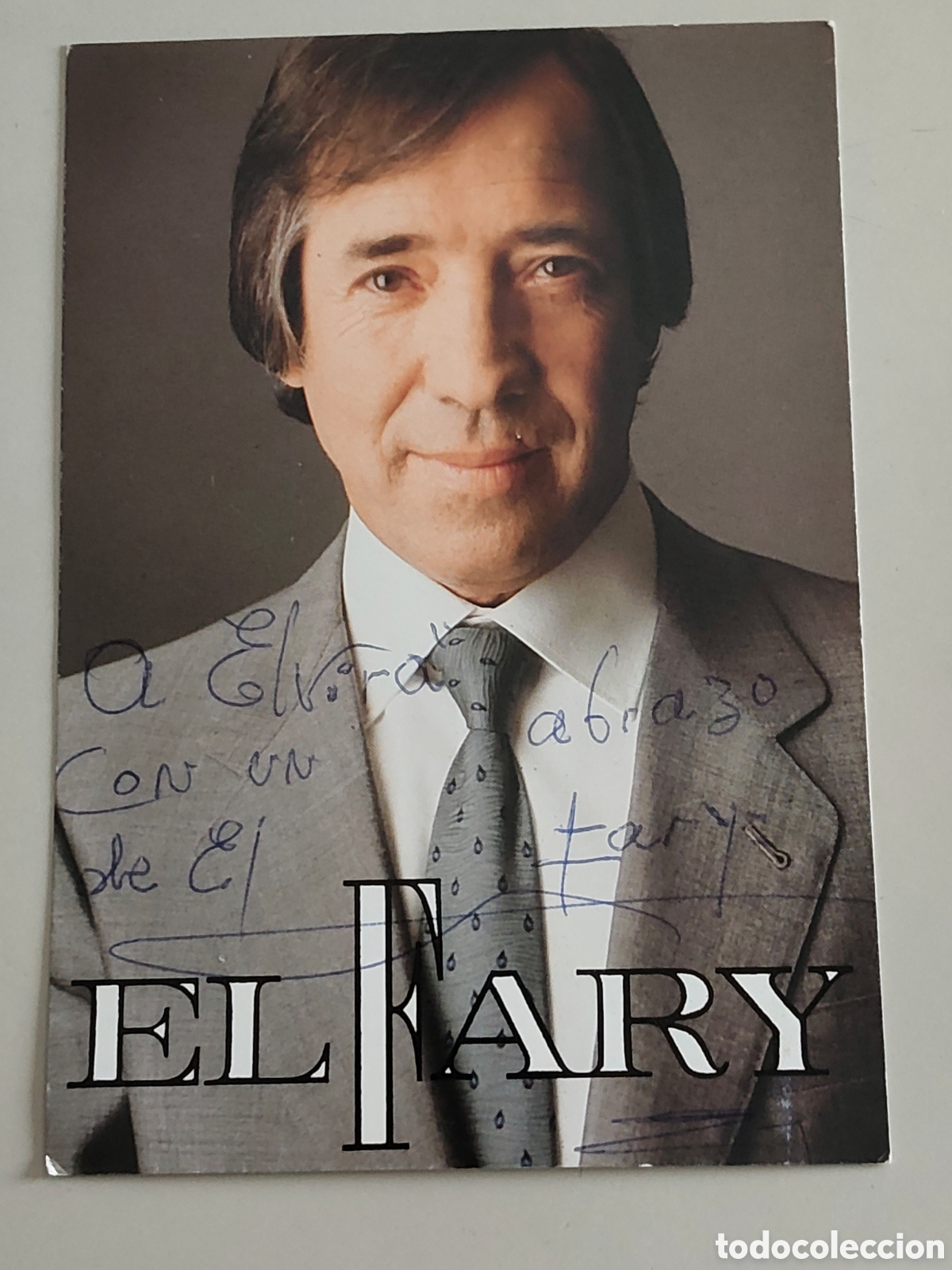 Autogramme von Musikern: Tarjeta promocional del cantante flamenco El Fary dedicada y firmada