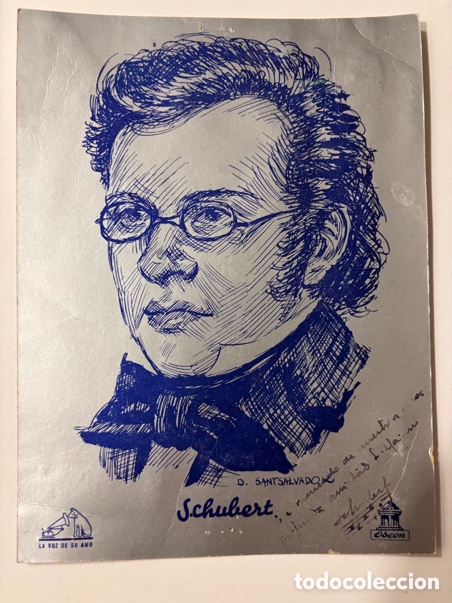 Music Autographs: Tarjeton la voz de su mano odeon con dibujo de schubert de David Santsalvador