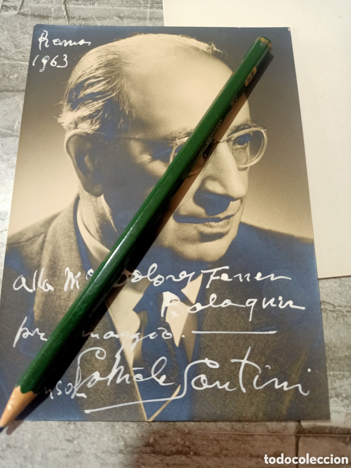 Aut&oacute;grafos antiguos de cantantes y m&uacute;sicos: Gabriele Santini director de &oacute;pera italiano aut&oacute;grafo 1963 Roma