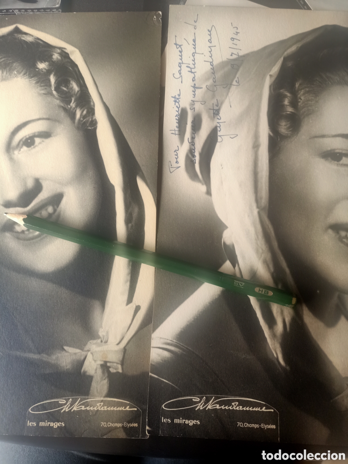 Aut&oacute;grafos antiguos de cantantes y m&uacute;sicos: Soprano francesa Ginette gaudineau con dedicatoria aut&oacute;grafo 1945