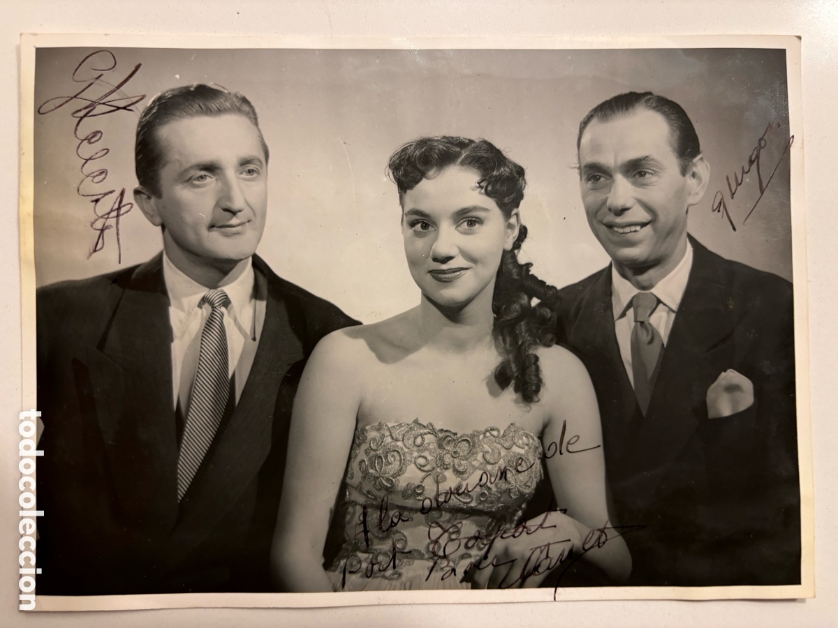 Aut&oacute;grafos antiguos de cantantes y m&uacute;sicos: Foto original con aut&oacute;grafo conjunto de baile
