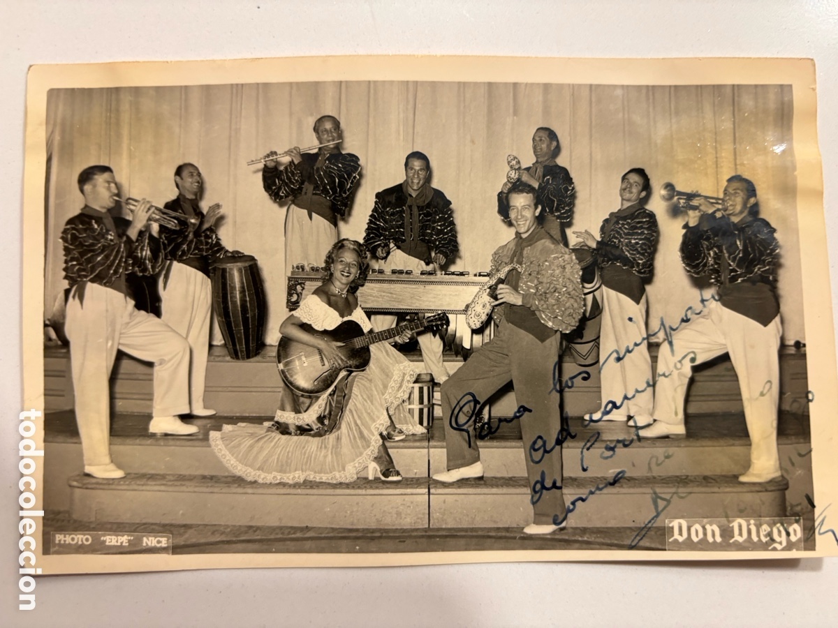 Aut&oacute;grafos antiguos de cantantes y m&uacute;sicos: Foto original con aut&oacute;grafo de Don Diego y su orquesta tropical mambo cha cha cha rumba boleros