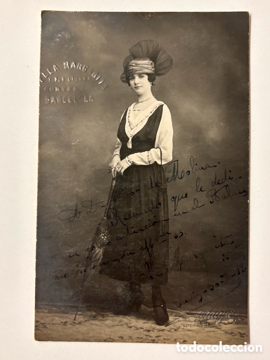 Aut&oacute;grafos antiguos de cantantes y m&uacute;sicos: Foto original con aut&oacute;grafo de la tiple y cupletista Stella Margarita foto Esplugas Barcelona