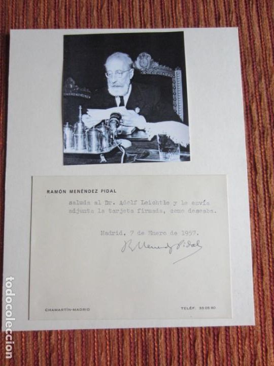 Sammelleidenschaft Sport: FIRMA AUT&Oacute;GRAFO DE RAM&Oacute;N MEN&Eacute;NDEZ PIDAL AL DOCTOR ADOLF LEICHTLE.ORIGINAL A MANO AUT&Eacute;NTICO
