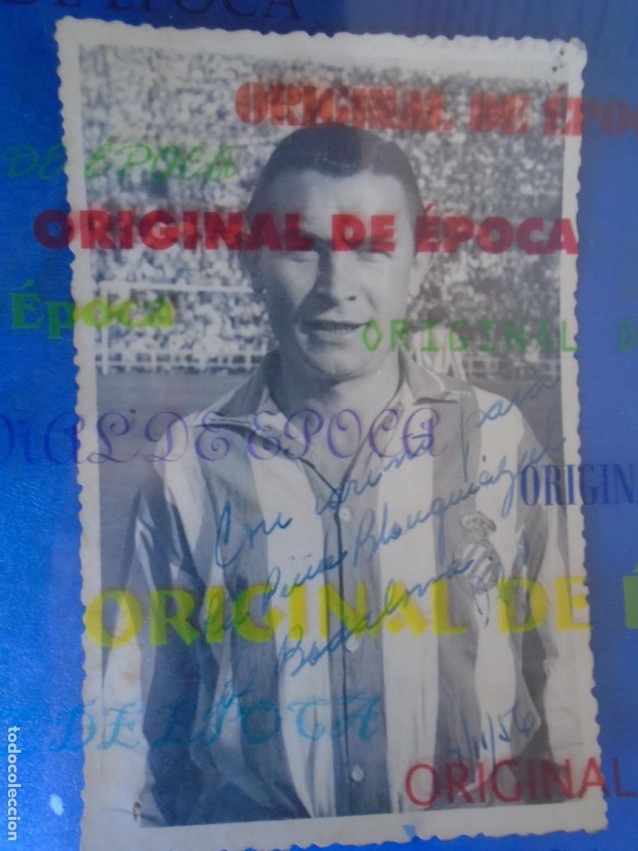 Sports collectibles: (F-230501)FOTOGRAFIA DEDICADA JUGADOR R.C.D.ESPA&Ntilde;OL A&Ntilde;OS 50 - PE&Ntilde;A BLANQUIAZUL DE BADALONA
