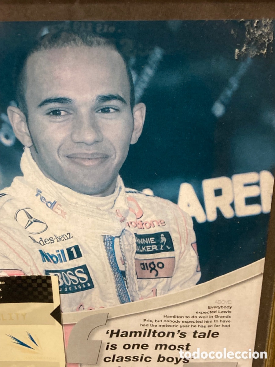 Coleccionismo deportivo: Cuadro con 2 aut&oacute;grafos de lewis hamilton, certificados - Foto 2