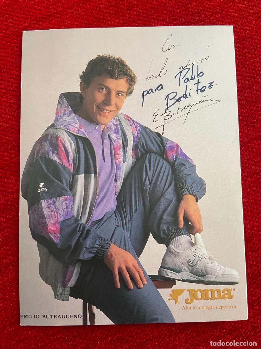 Sammelleidenschaft Sport: R24176 FOTO FOTOGRAFIA POSTAL EMILIO BUTRAGUE&Ntilde;O EL BUITRE REAL MADRID FIRMA AUTOGRAFO JOMA