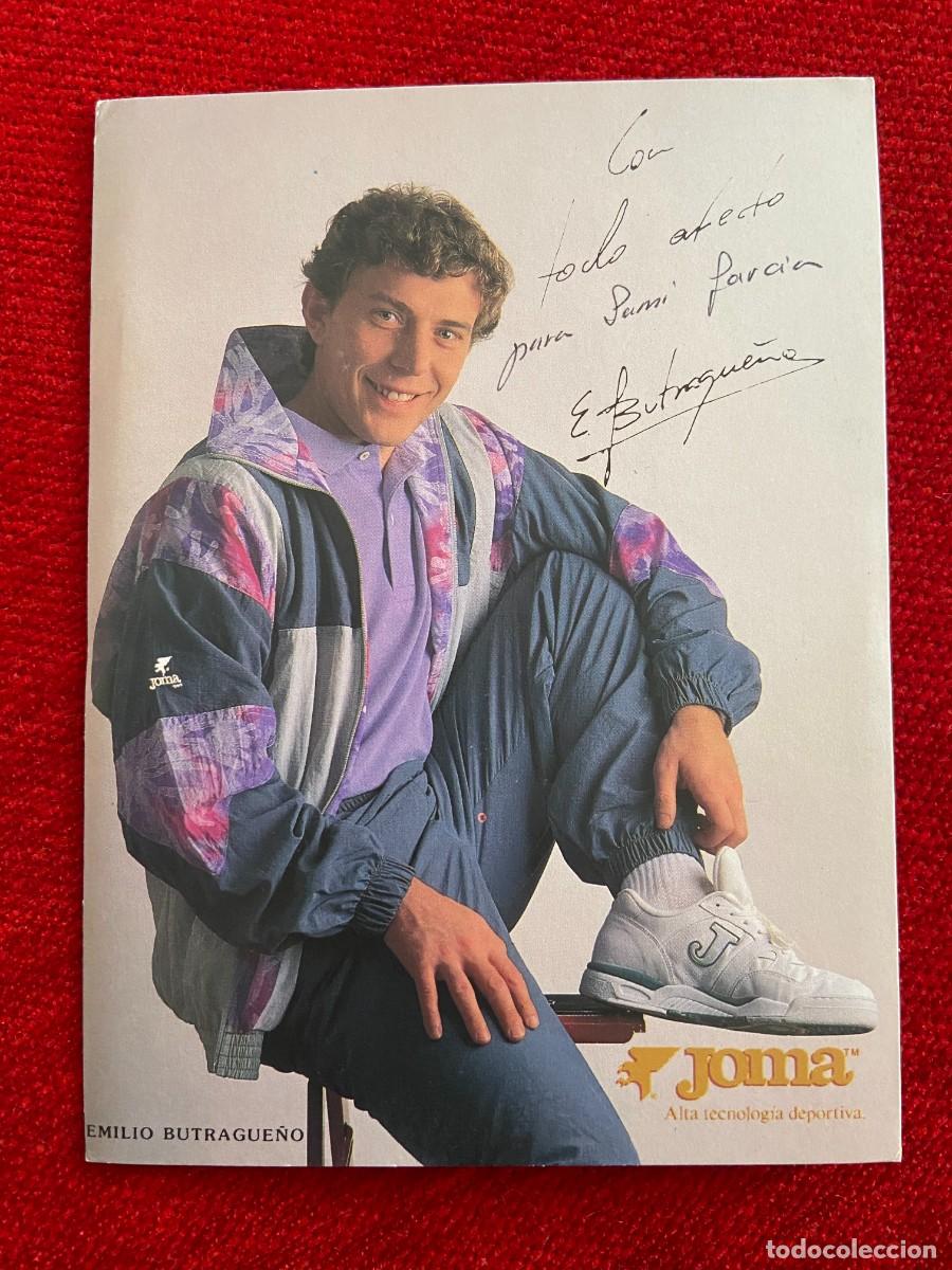 Sammelleidenschaft Sport: R24178 FOTO FOTOGRAFIA POSTAL EMILIO BUTRAGUE&Ntilde;O EL BUITRE REAL MADRID FIRMA AUTOGRAFO JOMA