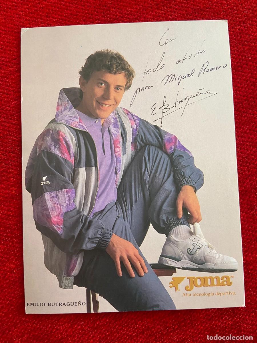 Sammelleidenschaft Sport: R24182 FOTO FOTOGRAFIA POSTAL EMILIO BUTRAGUE&Ntilde;O EL BUITRE REAL MADRID FIRMA AUTOGRAFO JOMA