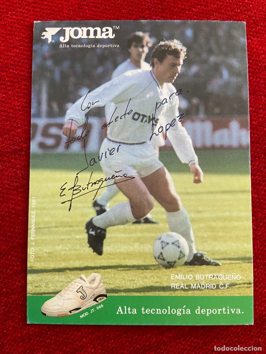 Sammelleidenschaft Sport: R24191 FOTO FOTOGRAFIA POSTAL EMILIO BUTRAGUE&Ntilde;O EL BUITRE REAL MADRID FIRMA AUTOGRAFO JOMA
