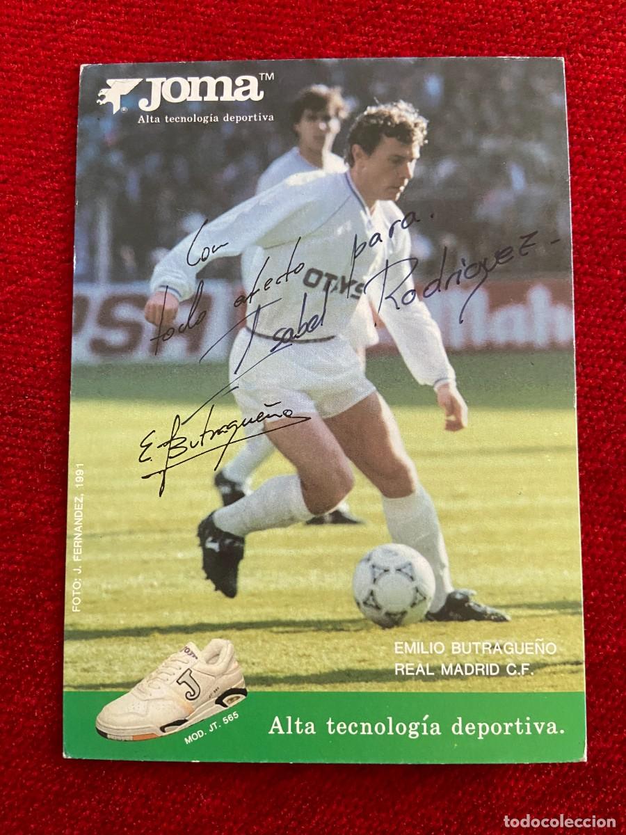 Sammelleidenschaft Sport: R24194 FOTO FOTOGRAFIA POSTAL EMILIO BUTRAGUE&Ntilde;O EL BUITRE REAL MADRID FIRMA AUTOGRAFO JOMA
