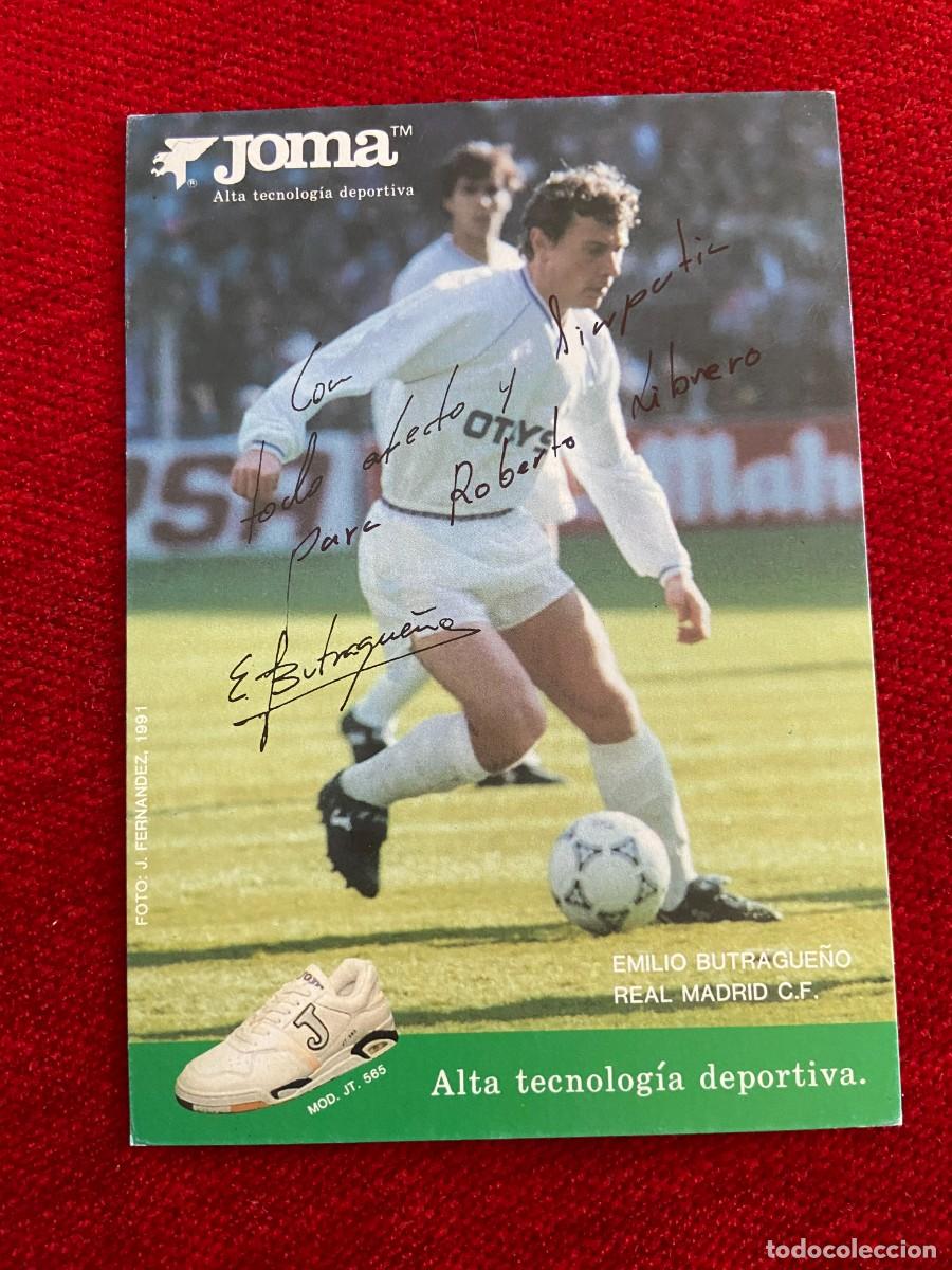 Sammelleidenschaft Sport: R24196 FOTO FOTOGRAFIA POSTAL EMILIO BUTRAGUE&Ntilde;O EL BUITRE REAL MADRID FIRMA AUTOGRAFO JOMA
