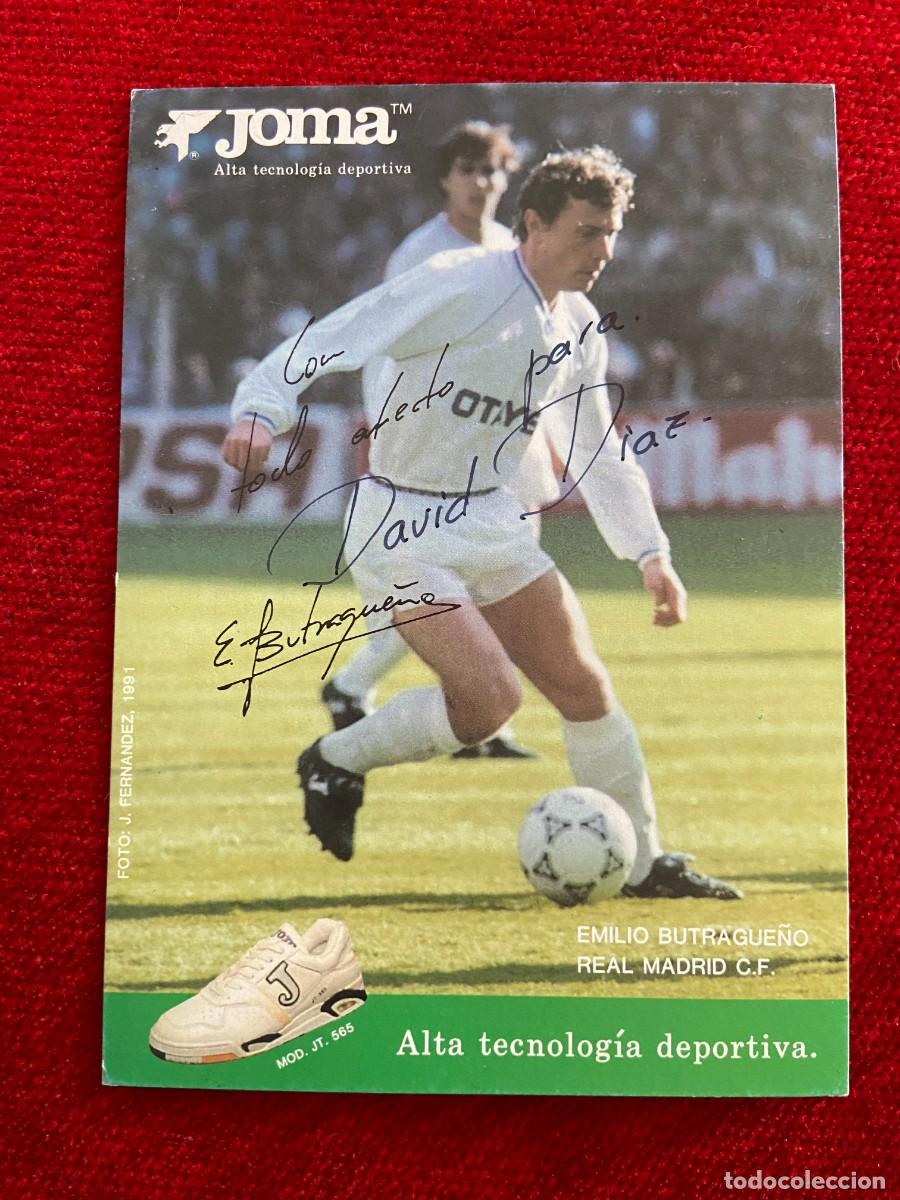 Sammelleidenschaft Sport: R24197 FOTO FOTOGRAFIA POSTAL EMILIO BUTRAGUE&Ntilde;O EL BUITRE REAL MADRID FIRMA AUTOGRAFO JOMA