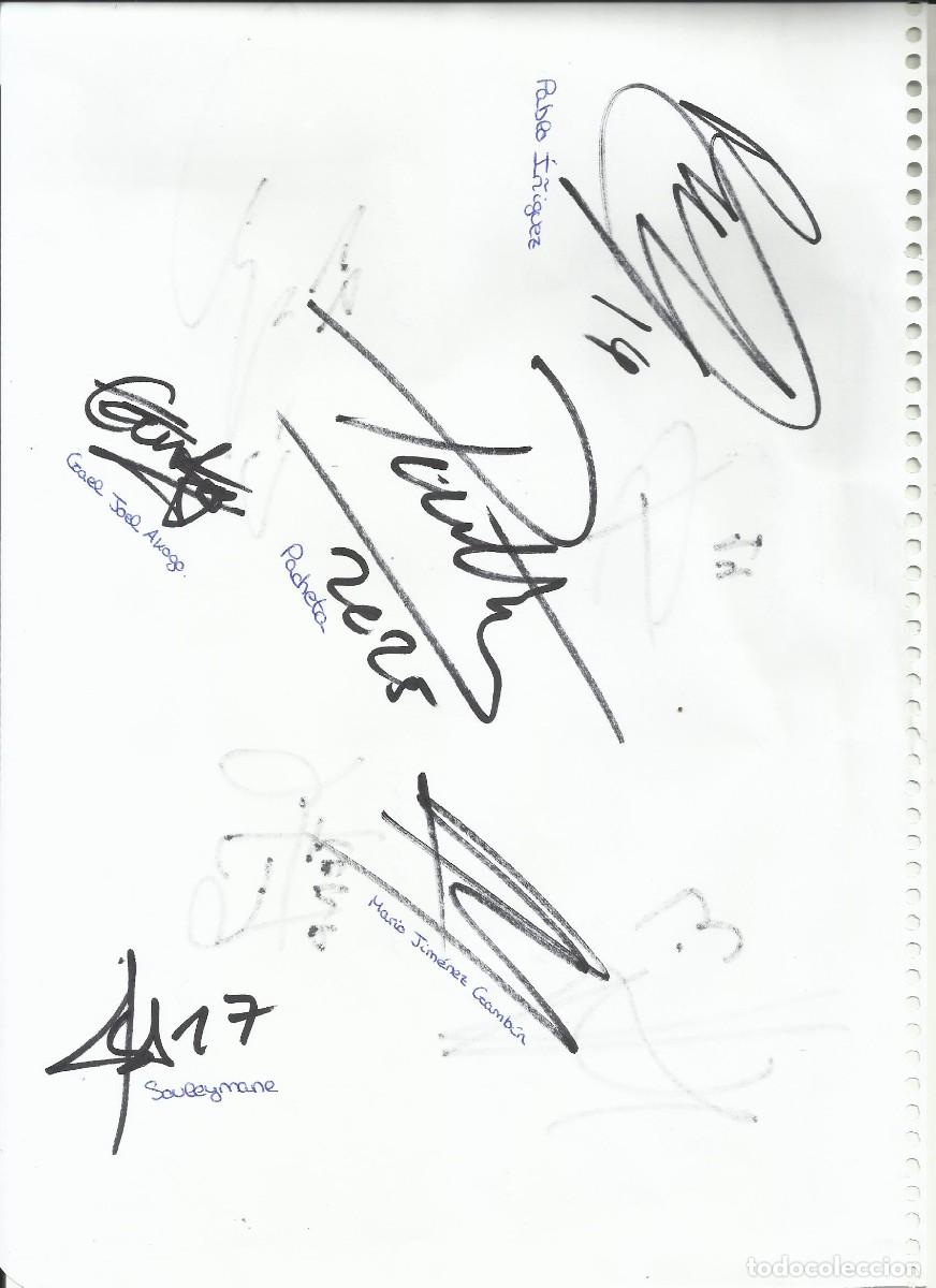 Sammelleidenschaft Sport: Villarreal y Granada. 9 firmas hoja de papel. Rotulador. Originales. Jugadores de F&uacute;tbol. 32x22 cm.