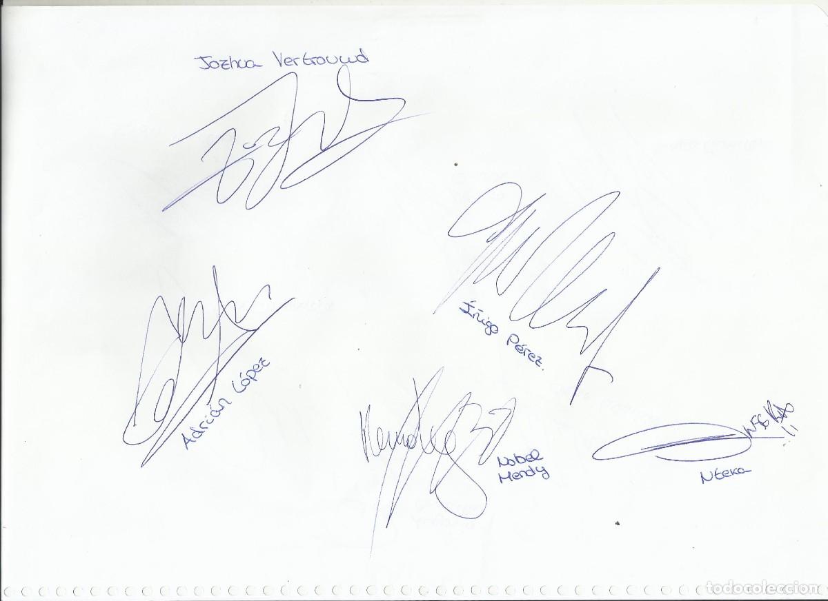 Sammelleidenschaft Sport: Rayo Vallecano. 11 firmas hoja de papel. Rotulador. Originales. Jugadores de F&uacute;tbol. 32x22 cm.