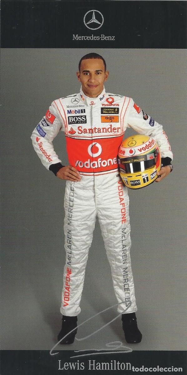 Coleccionismo deportivo: Lewis Hamilton. Mercedes Benz. Postal promocional con firma serigrafiada o impresa. 2007.