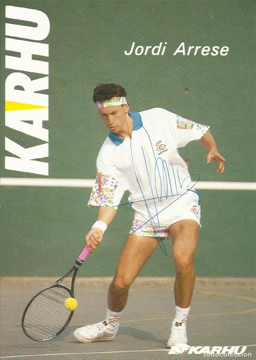 Coleccionismo deportivo: Jordi Arrese. Tenista. Tarjeta promocional Karhu. Firmada por el tenista. 15,5x11 cm. A&ntilde;os 1980.