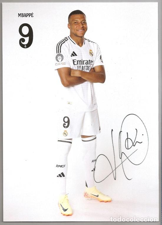 Coleccionismo deportivo: Kylian Mbapp&eacute;, presentaci&oacute;n en el Real Madrid. Postal con aut&oacute;grafo - 16/07/2024