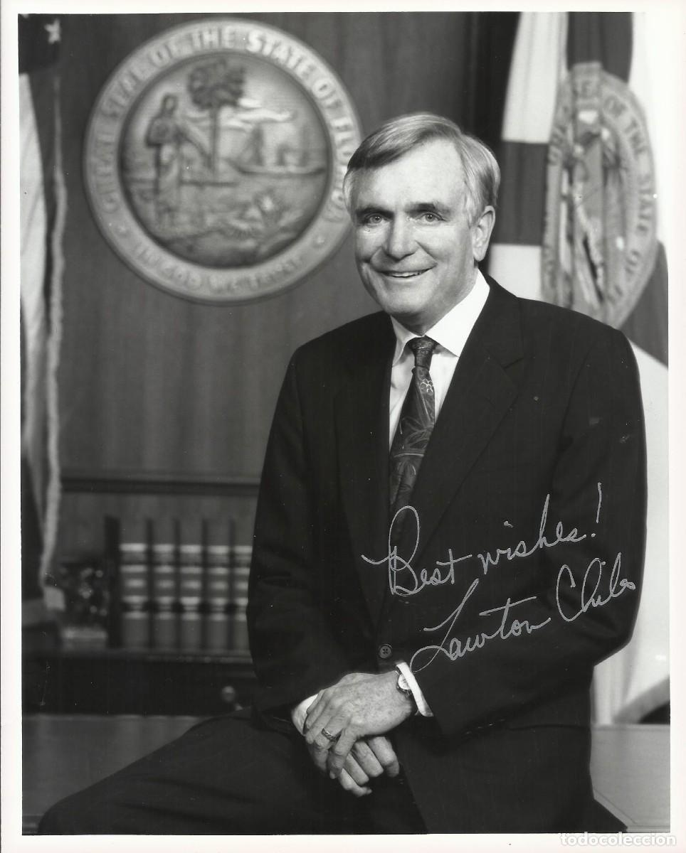 Coleccionismo deportivo: Lawton Chiles. Gobernador de Florida (1991-1998). USA. 1995. Kodak. Fotografia firmada y dedicada.