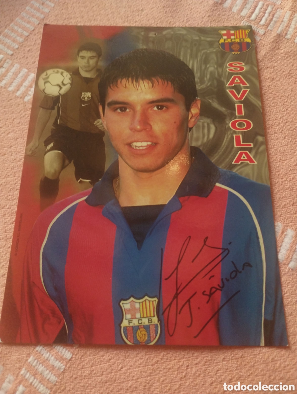 Coleccionismo deportivo: Postal original del FCB del jugador Saviola con aut&oacute;grafo