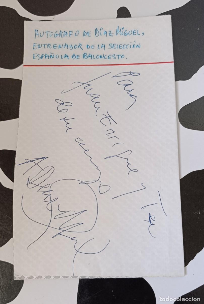 Colecionismo desportivo: Aut&oacute;grafo Original Antonio D&iacute;az-Miguel - Hist&oacute;rico Seleccionador Baloncesto - Dedicado sobre Unicaja