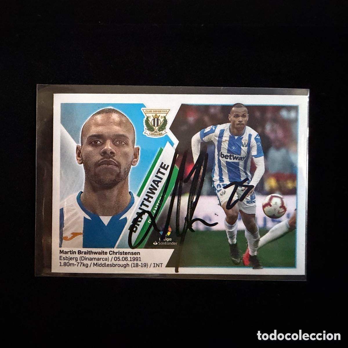 Coleccionismo deportivo: Cromo Braithwaite Firmado Legan&eacute;s FC Barcelona