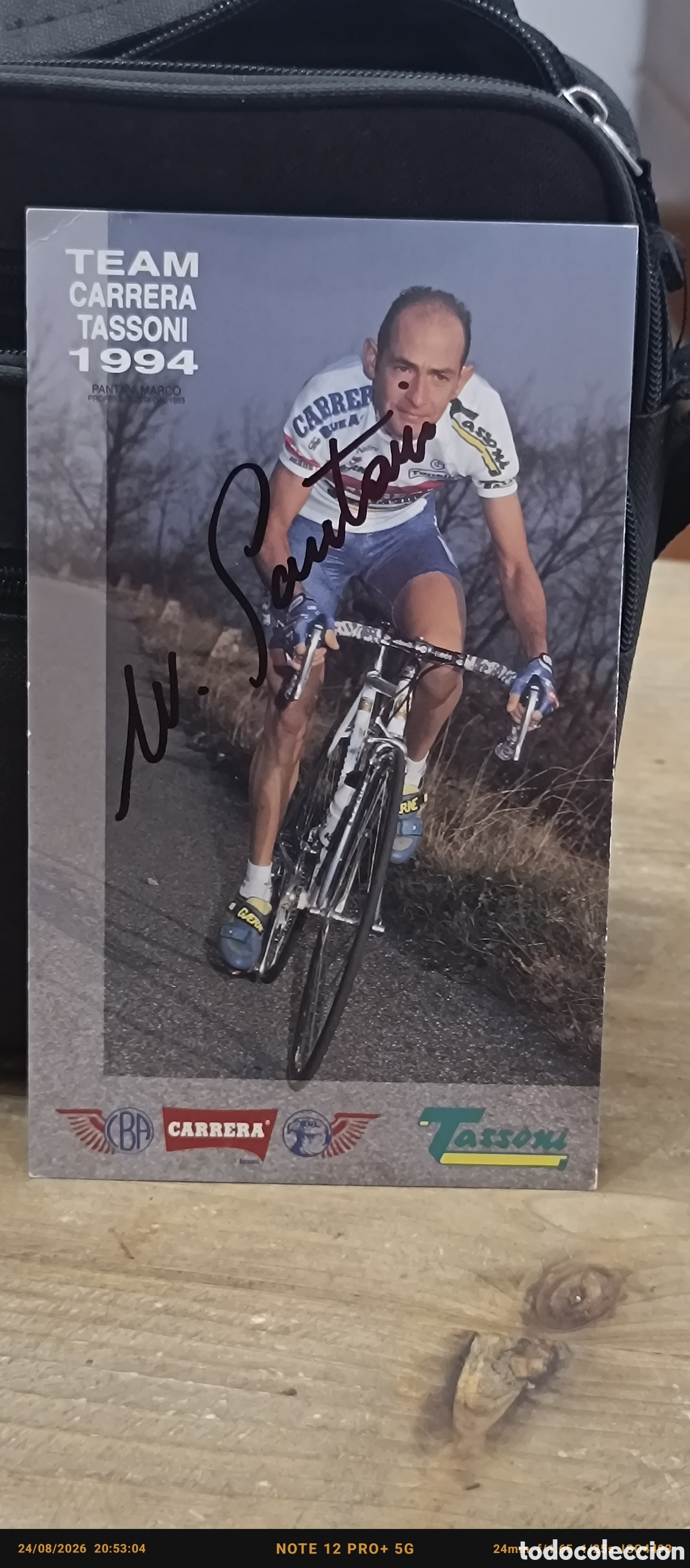 Coleccionismo deportivo: Postal firmada por Marco Pantani