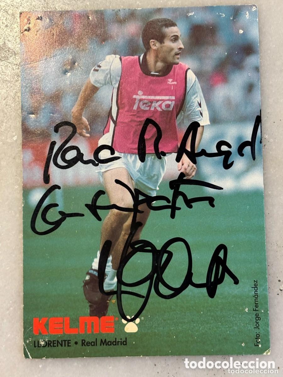 Coleccionismo deportivo: Tarjeta Paco Llorente Real Madrid . Aut&oacute;grafo original. Publicidad Kelme