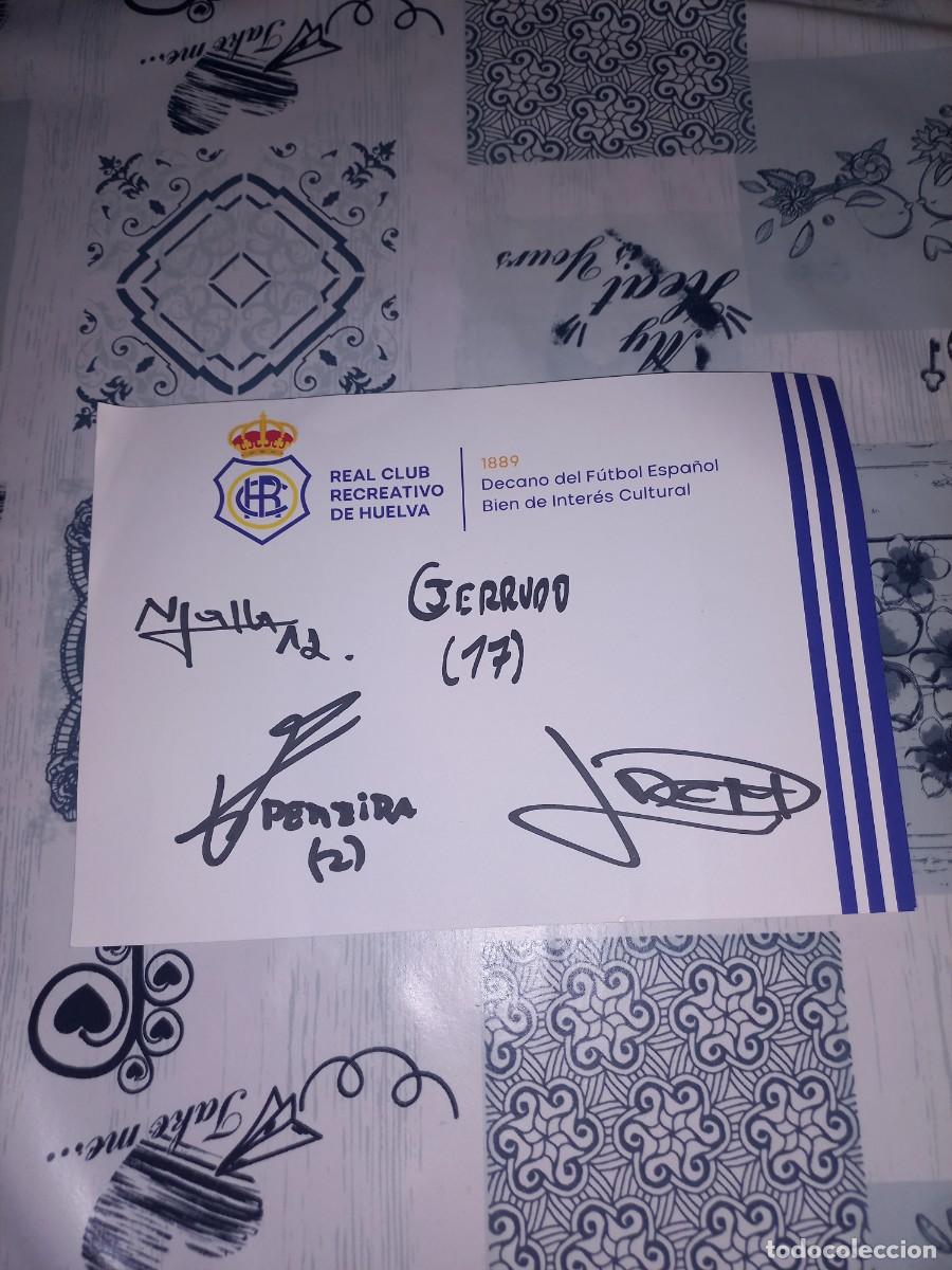 Coleccionismo deportivo: 4 FIRMAS DE JUGADORES DEL RECREATIVO DE HUELVA CON MEMBRETE DEL CLUB