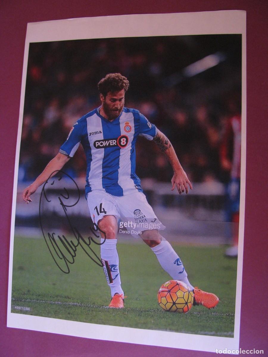 Coleccionismo deportivo: LAMINA CON AUTOGRAFO ORIGINAL A MANO DEL JUGADOR DE FUTBOL ALBERTO CA&Ntilde;AS, RCD ESPANYOL