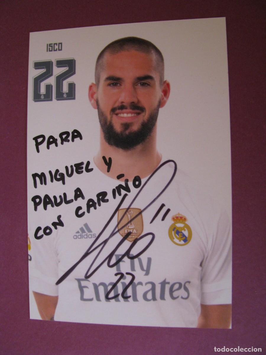 Coleccionismo deportivo: FOTO DE UNA POSTAL CON AUTOGRAFO ORIGINAL A MANO DEL JUGADOR DE FUTBOL ISCO. REAL MADRID,