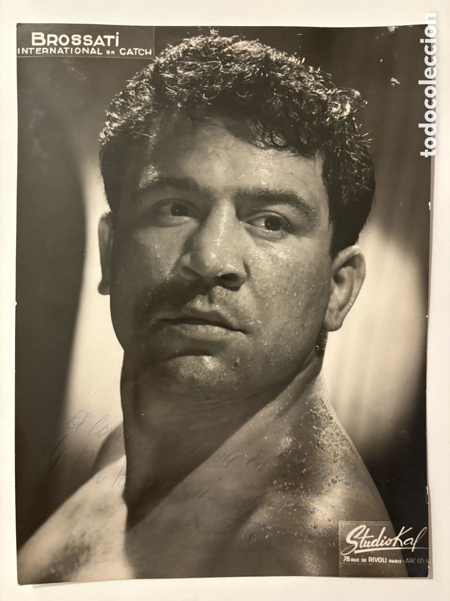 Coleccionismo deportivo: Foto original con aut&oacute;grafo de Brossati luchador italiano de catch lucha libre