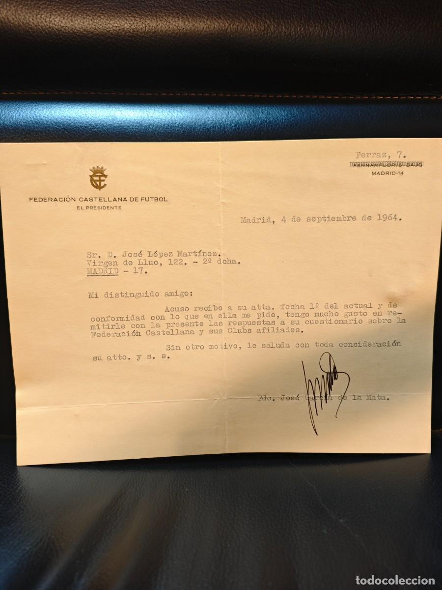 Coleccionismo deportivo: AUT&Oacute;GRAFO JOS&Eacute; CUESTA DE LA MATA 1964 - Carta Federaci&oacute;n Castellana F&uacute;tbol