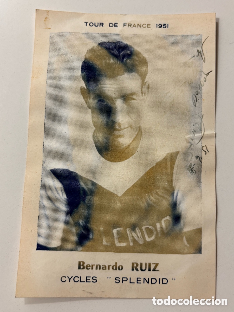 Coleccionismo deportivo: Tarjeta con aut&oacute;grafo original del ciclista de Orihuela Bernardo Ruiz campe&oacute;n de ciclismo