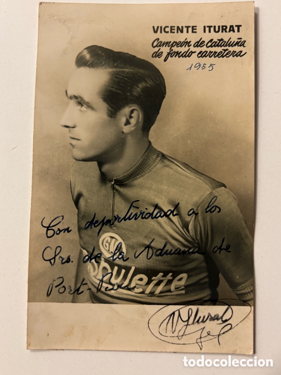 Coleccionismo deportivo: Foto original con aut&oacute;grafo del ciclista Vicente iturat campe&oacute;n de Catalu&ntilde;a fondo carretera