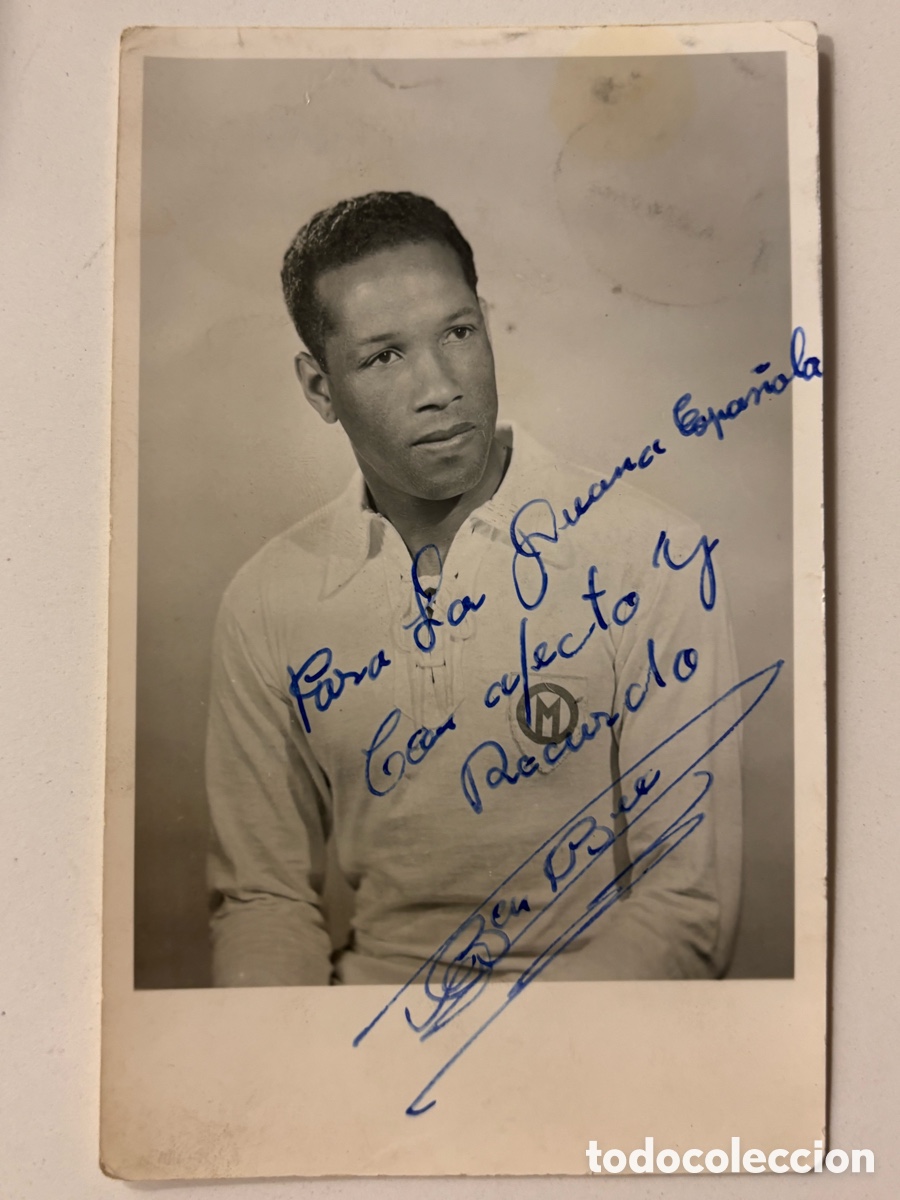 Coleccionismo deportivo: Foto f&uacute;tbol con aut&oacute;grafo del futbolista Larbi Ben Barek jugador atl&eacute;tico de Madrid y Marsella