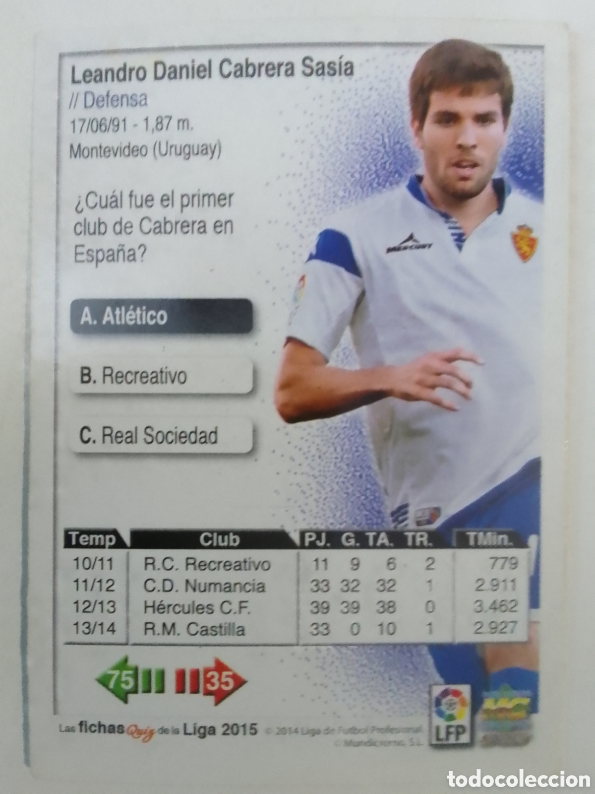 Coleccionismo deportivo: Cromo autografiado Cabrera &bull; Zaragoza. - Foto 2